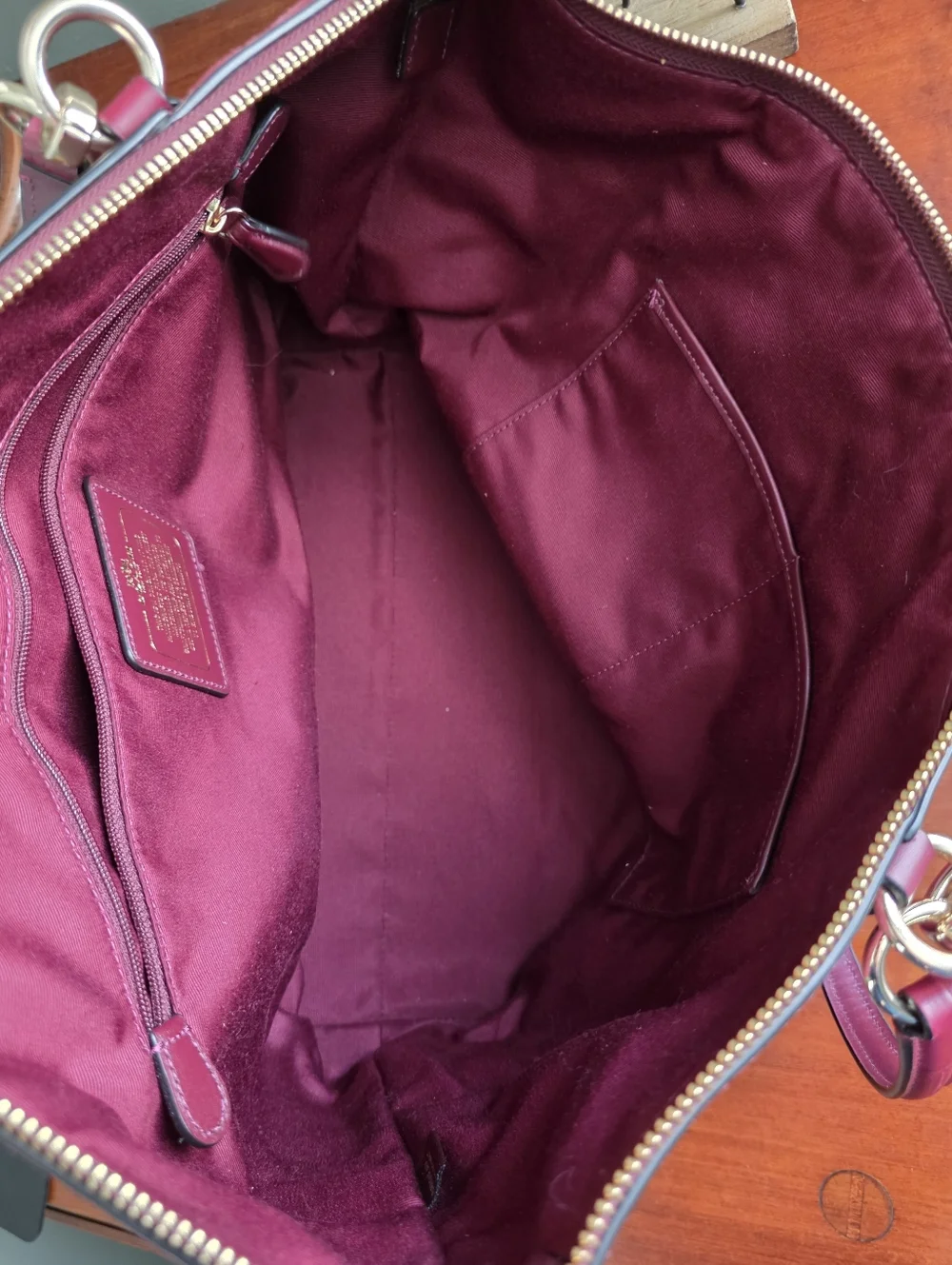 Coach F54579 Ava Tote Oxblood Burgundy Suede Leather Shoulder Bag